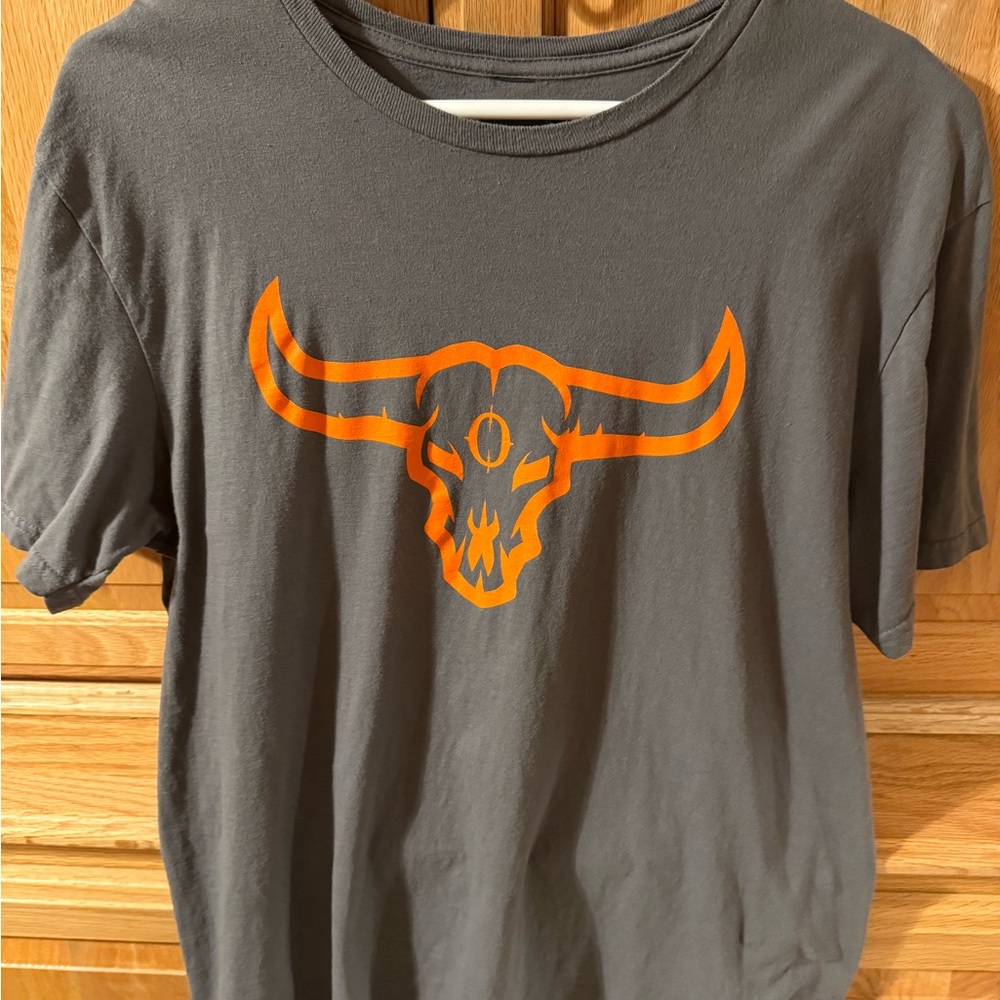 Gray T-Shirt with Orange Bull Graphic